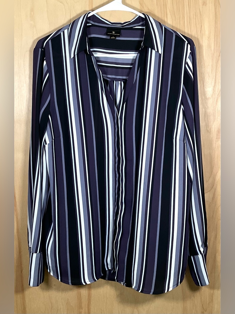 Worthington Button Down Striped Sheer Blouse - EUC